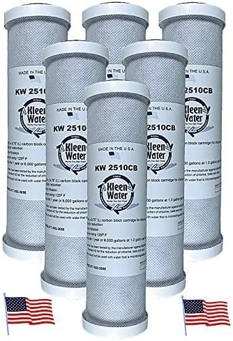 KleenWater Filtros de agua con bloque de carbono, 2.5 x 9.75 pulgadas, cartuchos de repuesto para debajo del fregadero, filtración de sedimentos de