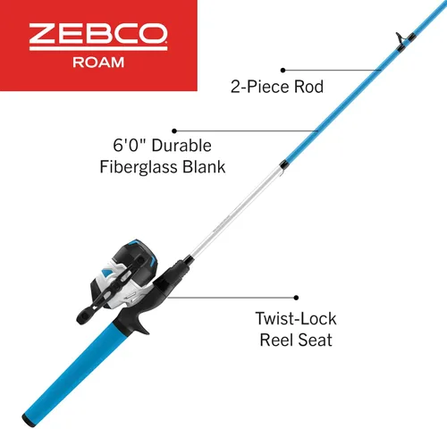 Miniatura 2 de Zebco Roam Spincast Carrete y Combo de caña de pescar, caña de pescar de fibra de vidrio de 2 piezas de 6 pies con mango ComfortGrip, carrete