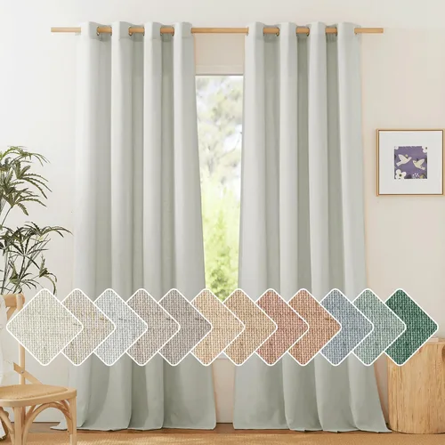 Miniatura 100 de NICETOWN Cortinas de lino natural con textura de lino para dormitorio, mezcla de lino rústica con ojales en la parte superior, semitransparentes
