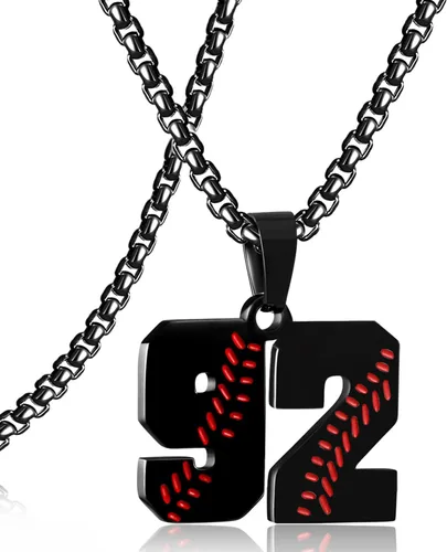 Miniatura 91 de SKQIR Colgante de número de jersey de béisbol para hombres y niños - Cadena de acero inoxidable para atletas - Negro