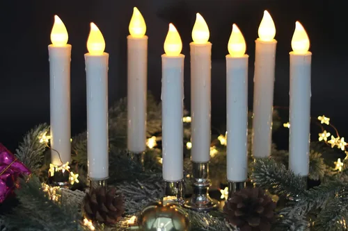 Miniatura 3 de Velas cónicas de ventana sin llama de 9 pulgadas que funcionan con pilas con control remoto de 8 teclas y temporizador, paquete de 4 velas blancas