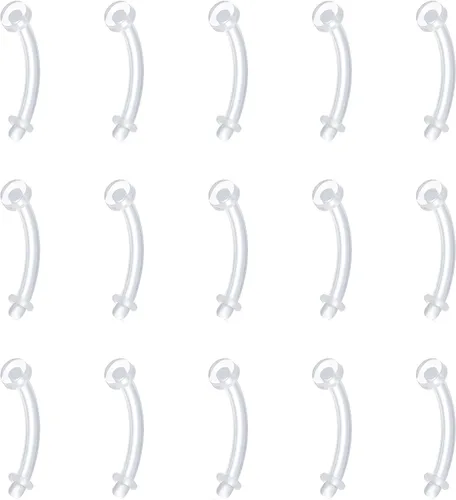 Miniatura 7 de FECTAS Aretes de plástico flexible transparente de 16G y 14G, anillos para cejas, barras curvadas, retenedores para piercing de vientre, 15