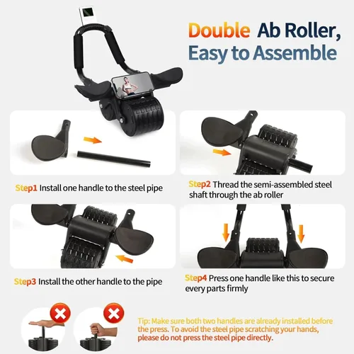 Miniatura 6 de Rueda de Abdominales 2026 Nueva con Temporizador y Almohadilla para Rodillas, Rueda Abdominal de Rebote Automático con Soporte para Codos, Equipo