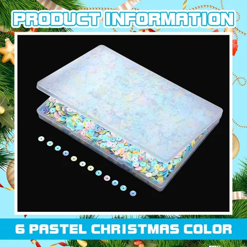 Miniatura 3 de Dingion 40000 piezas de lentejuelas a granel para manualidades navideñas de 6 mm, lentejuelas sueltas DIY para hacer joyas y manualidades con caja