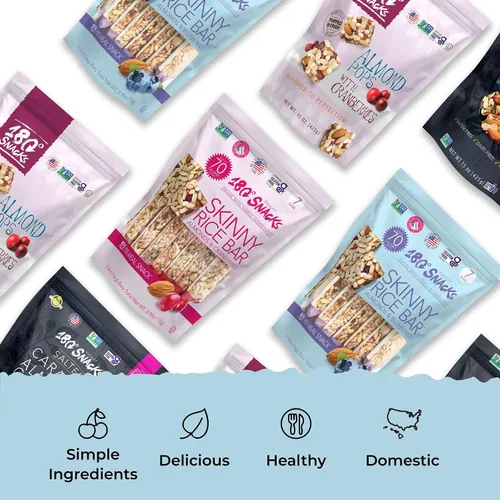 Miniatura 5 de 180 Snacks Paquete de barras de arroz delgadas – Arándano + arándano – Barras de arroz con almendras y sal del Himalaya – Snacks bajos en calorías