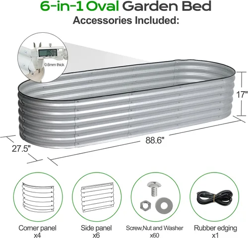 Miniatura 4 de Aoodor Kit de cama de jardín elevada ovalada galvanizada de 17 pulgadas de alto, caja grande de metal 6 en 1 para verduras, flores y hierbas, 7.5 x