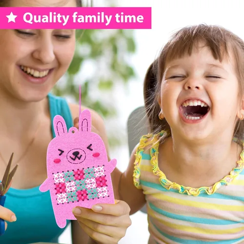 Miniatura 6 de KRAFUN Kits de Punto de Cruz para Niños Principiantes, 4 Llaveros de Punto de Cruz Artes y Manualidades con Animales, Unicornio, Kit de Bordado