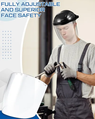 Miniatura 5 de Tellegloww 8 protectores faciales de seguridad para moler y cortar, visera transparente resistente a los impactos, máscara facial completa con casco