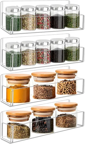 Estante acrílico para especias de montaje en pared, 9 pulgadas, soporte transparente para almacenamiento de especias, paquete de 4 organizadores