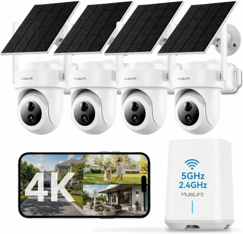 MUBILIFE Cámaras de seguridad 4K inalámbricas para exteriores, sin suscripción, cámaras alimentadas por energía solar de 8MP para seguridad del