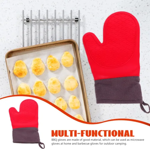 Miniatura 8 de HANABASS Guantes de barbacoa resistentes al calor, guantes de horno de silicona impermeables para cocinar, asar a la parrilla, hornear y barbacoa al