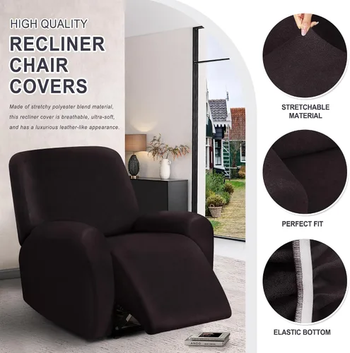 Miniatura 3 de ANARACHON Fundas para sillas reclinables con aspecto de cuero, funda elástica de 4 piezas, funda suave para silla reclinable, protector de muebles