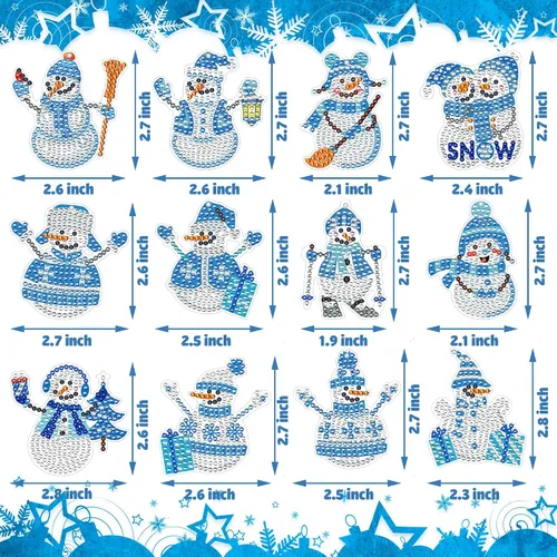 Miniatura 2 de 12 llaveros de pintura de diamante de muñeco de nieve, colgantes de arte de diamantes de doble cara de taladro completo de diamantes 5D, kits