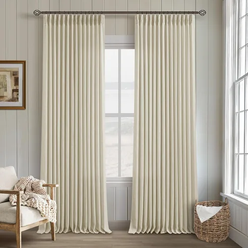 Miniatura 182 de Cortinas de lino natural con pliegues fruncidos de 120 pulgadas de largo para sala de estar, cortinas plisadas con ganchos y lengüeta trasera