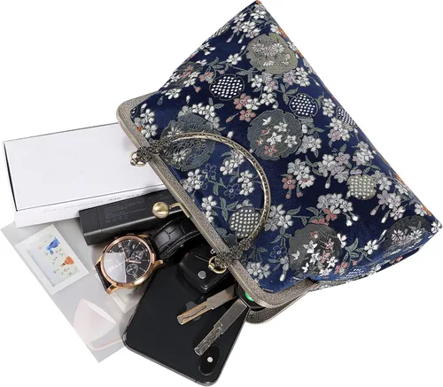 Miniatura 79 de Bolso floral con asa superior, bolso de noche Kiss Lock para mujer, bolso vintage