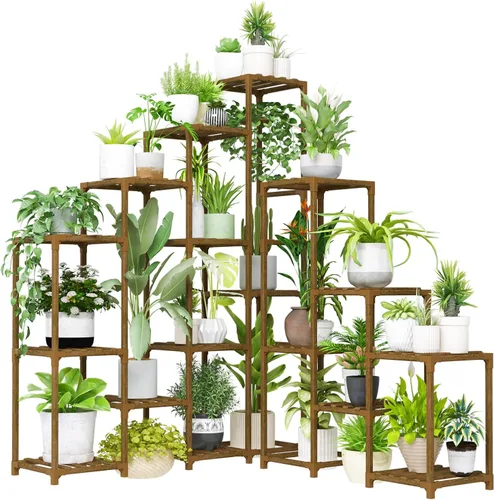 BamWorld - Soporte alto con estante para plantas grandes; Uso en interiores/exteriores. Perfecto para sala de estar, jardín, balcón