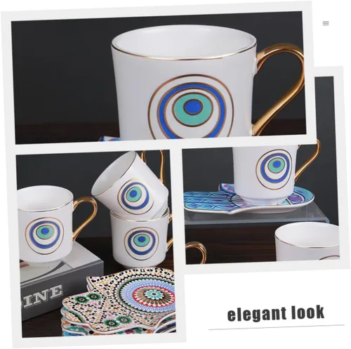 Miniatura 4 de Turkish Ceramic Coffee Cup and Saucer Set 120ml Retro Coffee Mug Household Tea Cup with Evil Eye Pattern for Afternoon Tea and Home Use