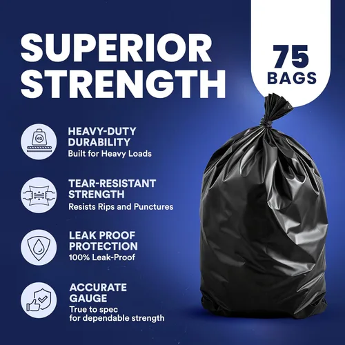 Miniatura 5 de Plasticplace Bolsas de basura de 55 galones │ 1.5 mil │ Bolsas de basura negras de 38 x 58 pulgadas (75 unidades)