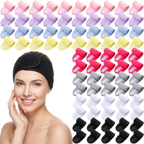 Miniatura 7 de Tigeen 80 diademas faciales de spa ajustables a granel, para mujeres, niñas, adultos, cuidado de la piel, maquillaje, ducha, lavado de cara (negro)