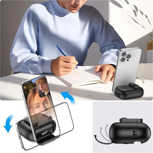 Miniatura 2 de Funda de cuero con clip de bloqueo para AirPods Pro 2ª/1ª con mosquetón, soporte de carga inalámbrica con soporte, cubierta de protección resistente