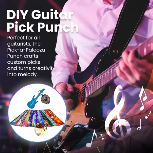 Miniatura 2 de Gran kit de Pick-a-Palooza para hacer tus propias púas para guitarra, para regalo. Dispositivo prémium para fabricar púas. Cadena de cuero porta