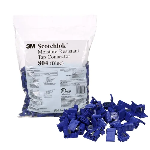 Miniatura 9 de 3M Scotchlok Electrical IDC 804-POUCH, Azul, 18-16 AWG (sólido/trenzado), 14 AWG (trenzado), 25 por bolsa, Conector de desplazamiento de aislamiento