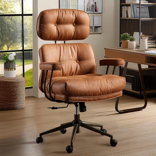 Mid Century Modren - Silla de oficina grande y alta, silla ejecutiva ergonómica grande para personas resistentes, silla de trabajo de escritorio