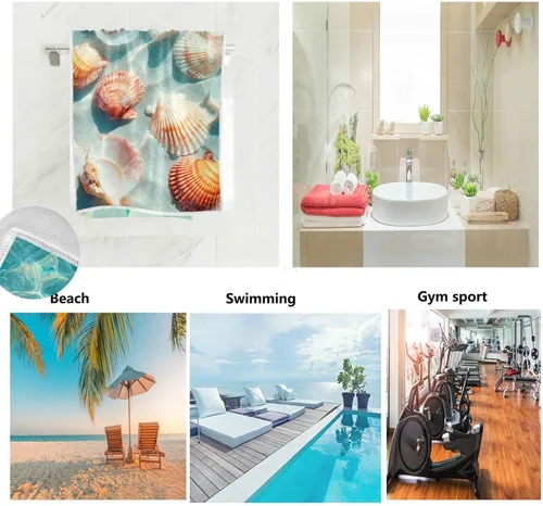 Miniatura 2 de Wfrish Toallas de mano de playa con conchas marinas, toallas de baño, toallas de baño de agua de mar verde azulado, toallas de baño, toallas de 1