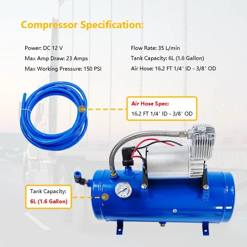 Miniatura 4 de Compresor de aire DC de 12V 150PSI con tanque de 6 litros 1.6 galones Apto para bocinas de tren neumáticos de autocaravana Compresor de aire