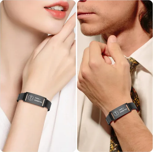 Miniatura 6 de Pulsera de alerta médica para mujeres y hombres, pulsera ajustable con identificación de alerta médica para epilepsia diabética D.N.R marcapasos