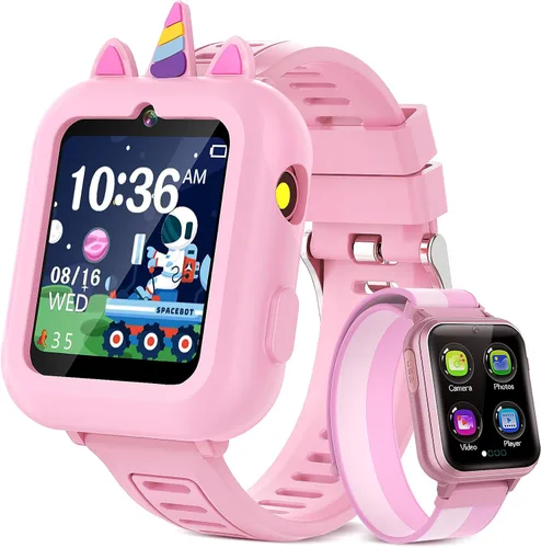 Miniatura 10 de Reloj Inteligente para Niñas Regalo de 3-12 Años con 39 Juegos Despertador Cámara Video Reproductor de Música Podómetro Linterna 12/24 hr Pantalla