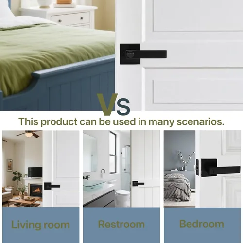 Miniatura 2 de SUNTAI Manijas de puerta de dormitorio/baño, manijas cuadradas para puertas de privacidad, color negro mate (paquete de 10)