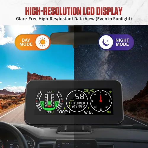 Miniatura 6 de GPS Inclinómetro Digital para Vehículos Todo Terreno, Pantalla de Visualización Frontal DC 10-30v, Inclinómetro Vehicular Multifuncional