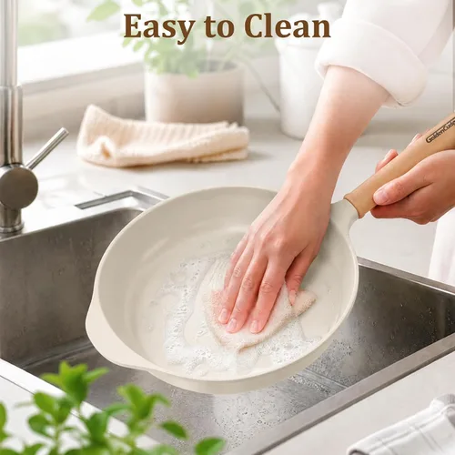 Miniatura 6 de Sartén antiadherente con tapa, sartén de 10 pulgadas de profundidad, sartén de cerámica sin toxinas, estilo Wabi-Sabi saludable y no tóxica