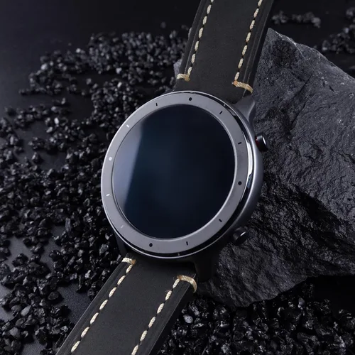 Miniatura 2 de Correa de reloj de pulsera de cuero genuino negro de 0.945 in para hombres con hebilla de acero inoxidable
