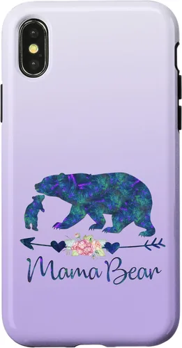 Miniatura 5 de Teal Blue Purple Floral Mama Bear and One Cub Silver Purple Case for iPhone 17