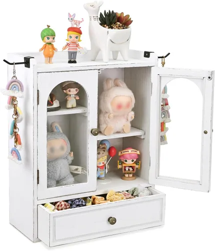 Miniatura 14 de Ikee Design Armario de almacenamiento de madera para encimera. Organizador personalizable con estantes ajustables, puerta de ventana de vidrio