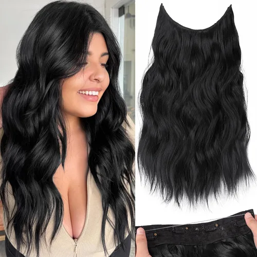 Miniatura 81 de KooKaStyle - Extensiones de cabello con hilo invisible, diadema transparente, ajustables, 4 clips fijadores, cabello largo y ondulado de 12