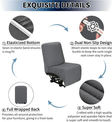 Miniatura 5 de PureFit Funda de Asiento Adicional para Fundas de Sofá Reclinable, Fundas Súper Elásticas para Sillón Reclinable Grande, Fundas Deslizantes de Sofá