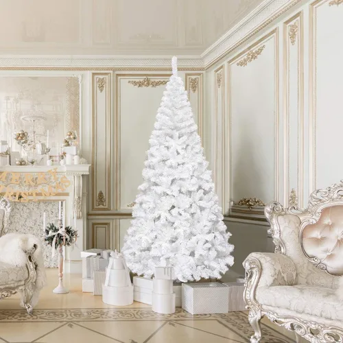 Miniatura 4 de BestComfort Blanco artificial de 5/6/7/8 pies, fácil montaje, base de metal, árbol de Navidad falso para decoración de fiestas en el hogar, oficina