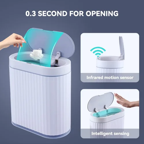 Miniatura 4 de ELPHECO Basurero de baño con tapa, contenedor de basura impermeable con sensor de 2.5 galones, cubo de basura con sensor de movimiento de 10 litros