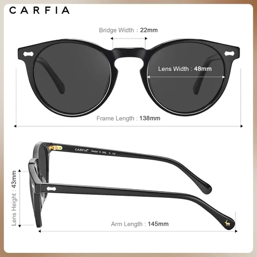 Miniatura 72 de CARFIA Gafas de sol polarizadas de acetato redondo para mujer, protección UV de cara pequeña con funda de cuero CA5288