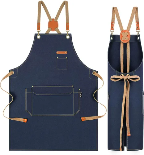 Miniatura 10 de Delantal de chef con correas cruzadas en la espalda para hombres y mujeres, delantal de lona de algodón para pintura de artistas, cocina