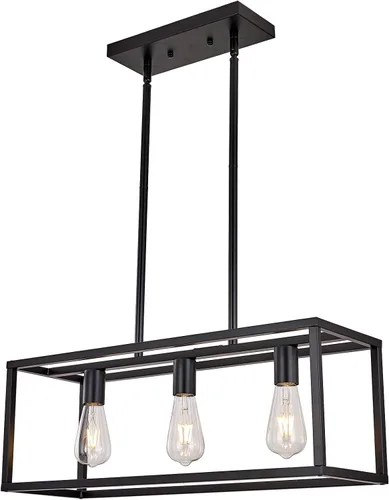 Miniatura 25 de Lámparas de Cocina para Comedor, Candelabros Rectangulares de Estilo Granja para Comedores, Lámpara Colgante Industrial de 5 Luces en Negro Mate