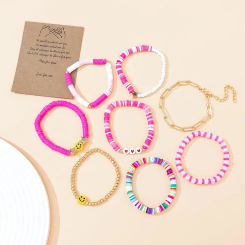 Miniatura 3 de 8 pulseras de surf de disco sonriente de arcilla colorida, sonrisa feliz mal de ojo, pulsera apilable, bohemia, multicolor, arcilla polimérica