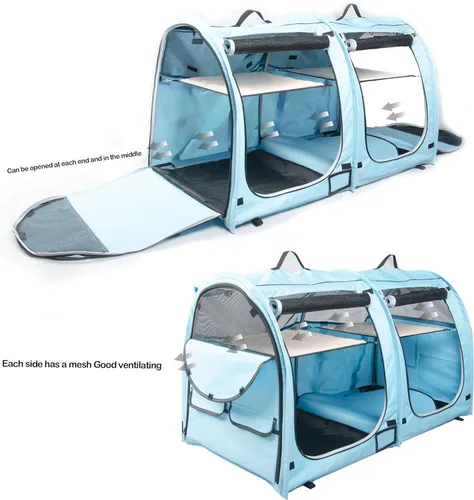 Miniatura 3 de Mispace - Jaula/Casa portátil para gatos con doble compartimento de exhibición, fácil de plegar y transportar, cómoda jaula de viaje para cachorros