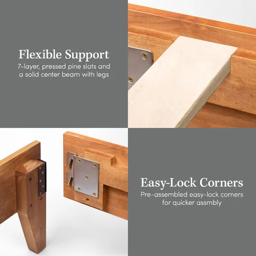 Miniatura 4 de Plataforma moderna para cama - Diseño de madera maciza - Fabricado en Estados Unidos - Fácil de armar, Madera, almendra