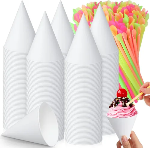 Eaasty 400 tazas de cono de nieve y pajitas, cucharas de 4.5 onzas, popotes de papel desechables, cuchara de paja para aguanieve, helado afeitado,