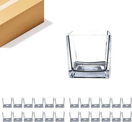 Miniatura 29 de WGV - Jarrón de cristal en forma de cubo a granel, portavelas, 3 x 3 x 3 pulgadas, contenedor transparente elegante con decoración floral
