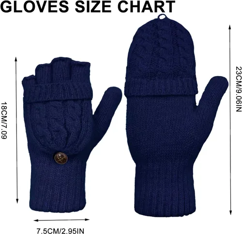 Miniatura 92 de Beurlike Guantes de invierno para mujer, de lana cálida, a prueba de viento, convertibles, sin dedos